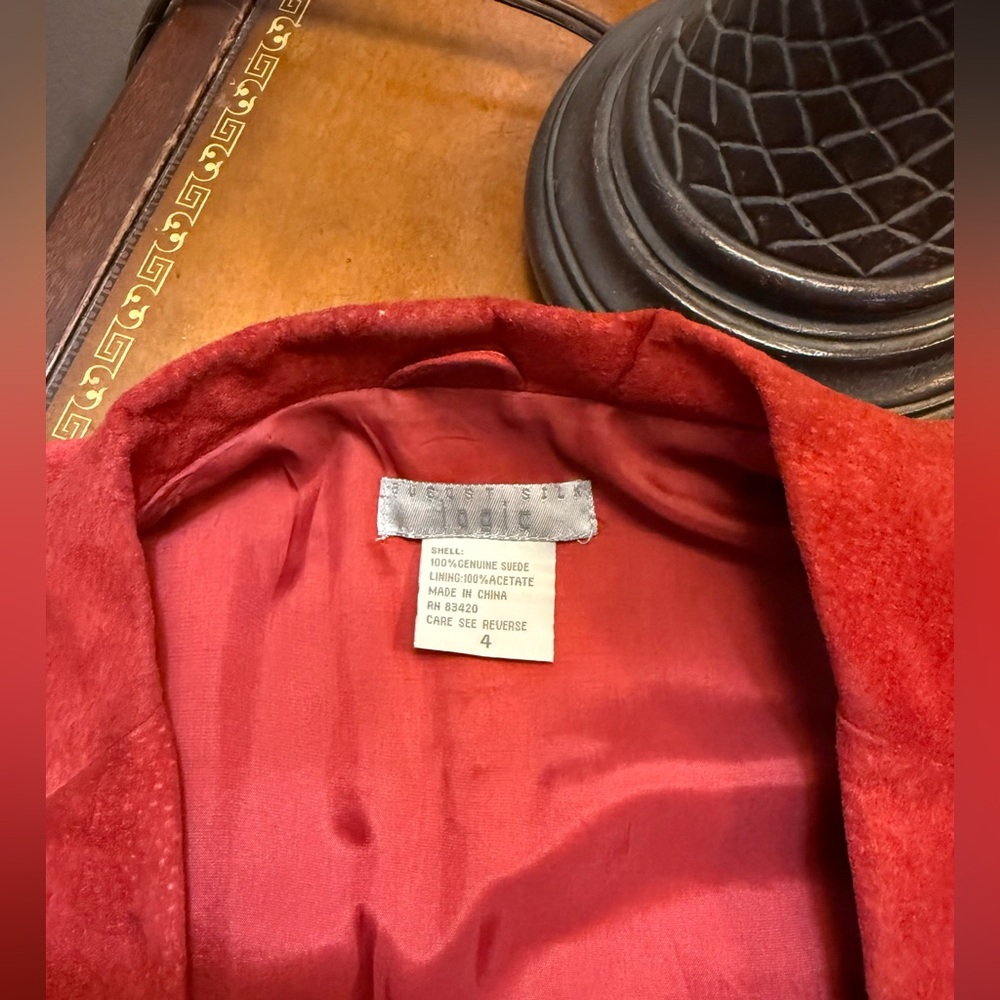 August Silk Red Suede Jacket With Button Closure - image 3